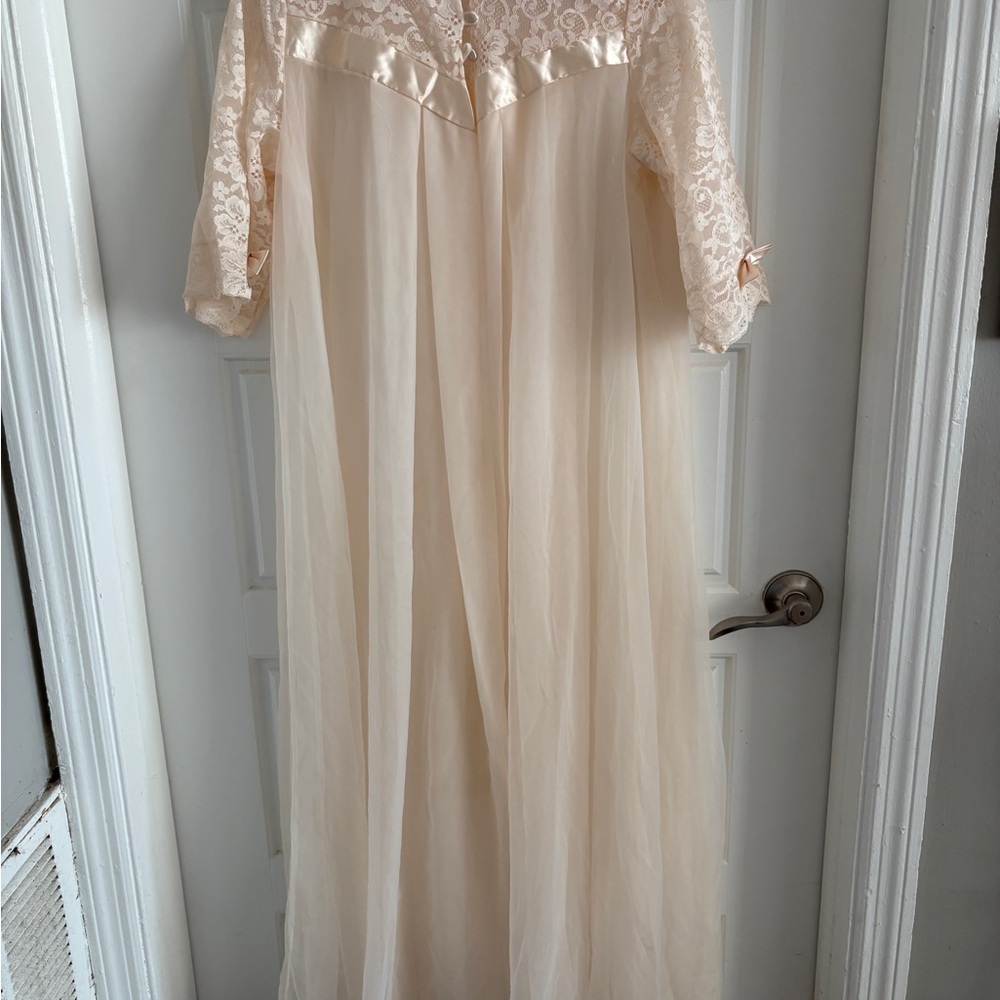 Sheer Lace Long Nightgown in Soft Beige
